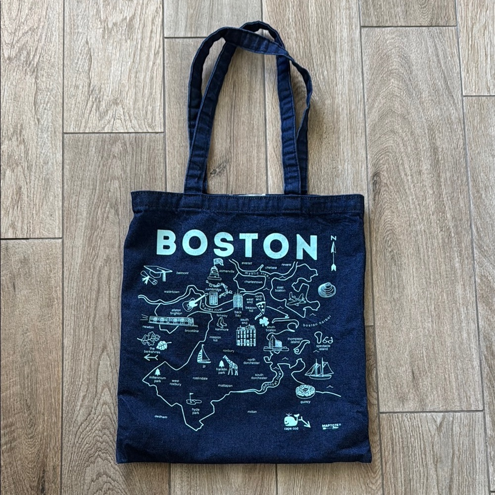 Boston Map Denim Tote Bag
